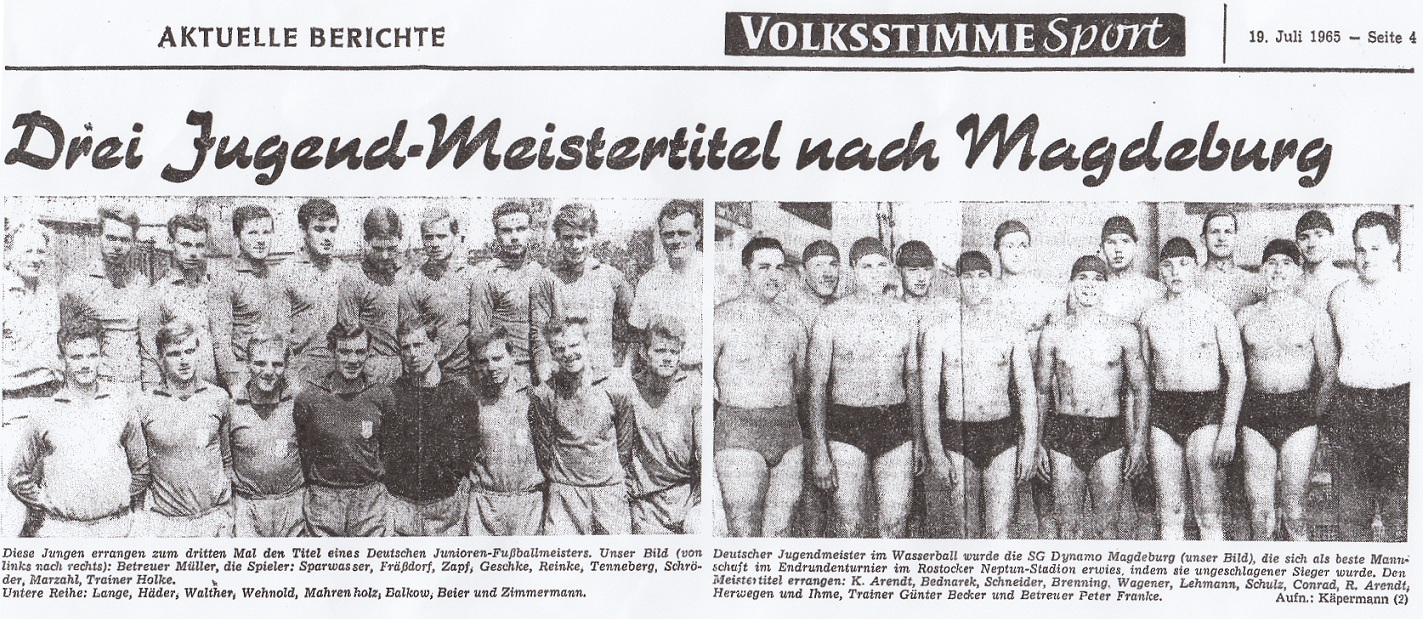 Drei Jugend-Meistertitel nach Magdeburg Volksstimme vom 19.07.1965
