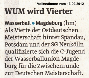 WUM wird Vierter Volksstimme vom 13.09.2012