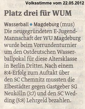 Platz drei fr WUM (E-Jugend) Volksstimme vom 22.05.2012