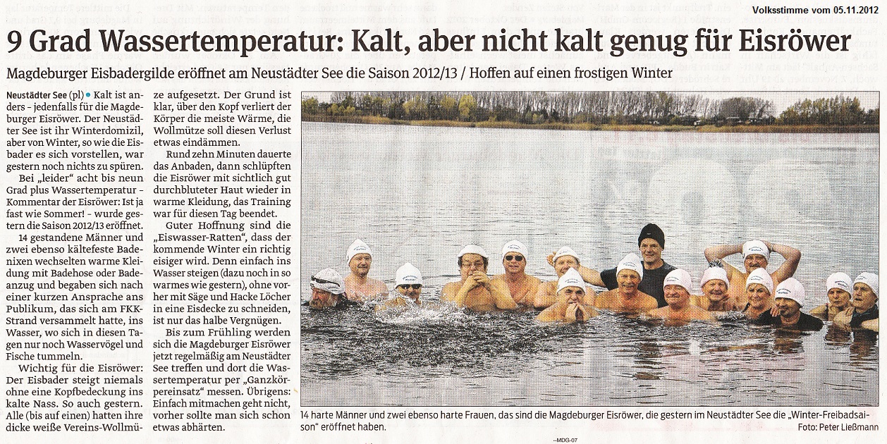 9 Grad Wassertemperatur: Kalt, aber nicht kalt genug f�r Eisr�wer Volksstimme vom 05.11.2012