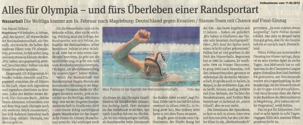 Alles f�r Olympia - und f�rs �berleben einer Randsportart Volksstimme vom 11.02.2012