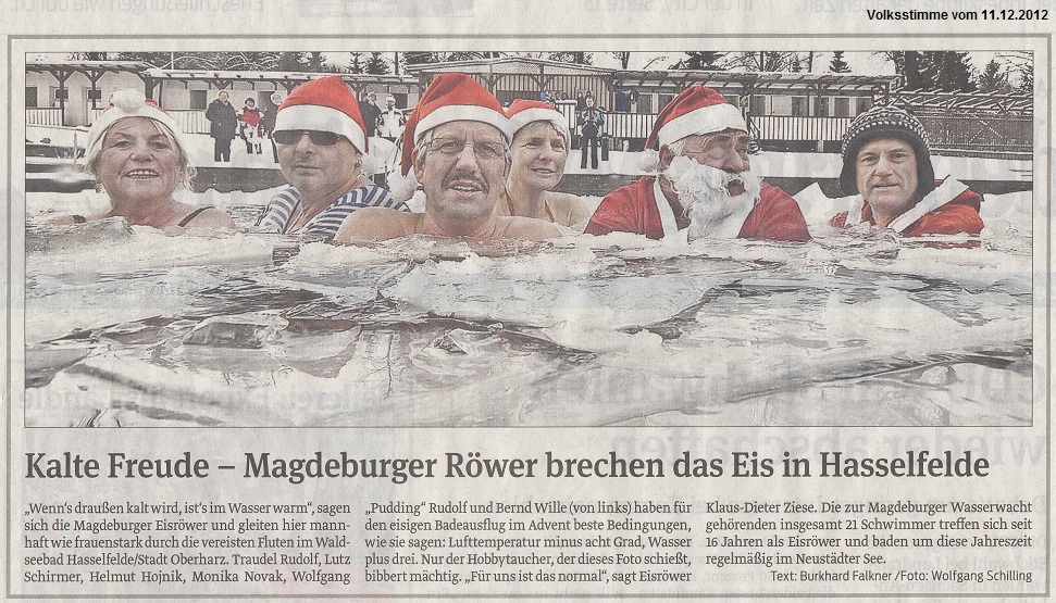 Kalte Freude - Magdeburger R�wer brechen das Eis in Hasselfelde Volksstimme vom 11.12.2012