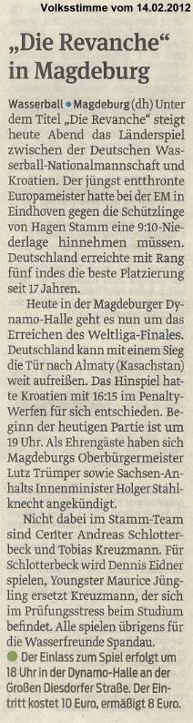 'Die Revanche' in Magdeburg Volksstimme vom 14.02.2012