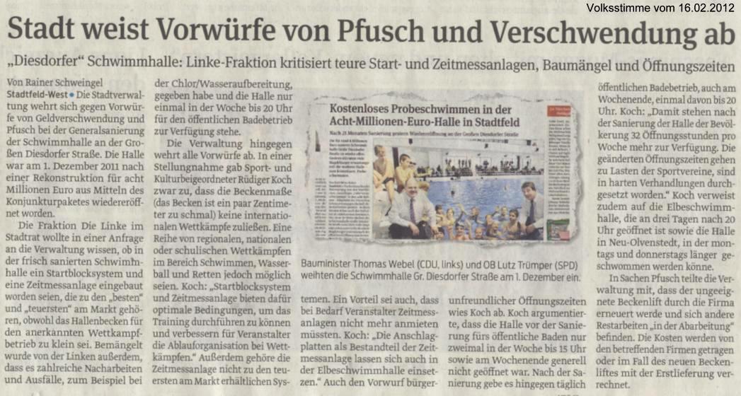 Stadt weist Vorw�rfe von Pfusch und Verschwendung ab Volksstimme vom 16.02.2012