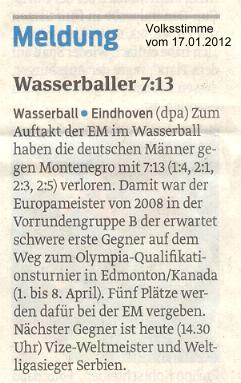 Wasserballer 7:13 Volksstimme vom 17.01.2012