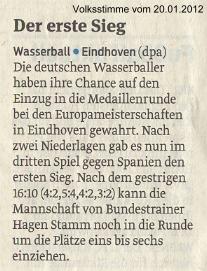 Der erste Sieg Volksstimme vom 20.01.2012