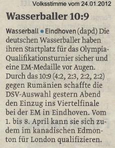 Wasserballer10:9 Volksstimme vom 24.01.2012