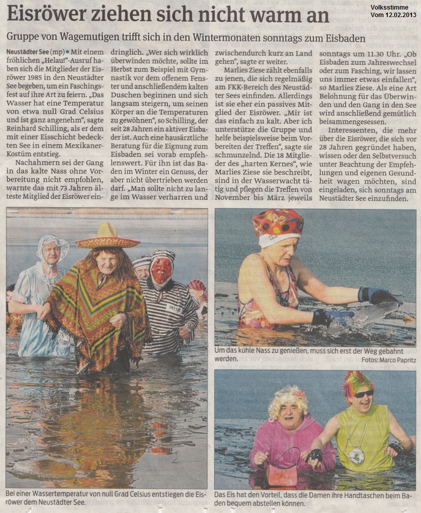 Gruppe von Wagemutigen trifft sich in den Wintermonaten sonntags zum Eisbaden - Eisr�wer ziehen sich nicht warm an Volksstimme vom 12.02.2013