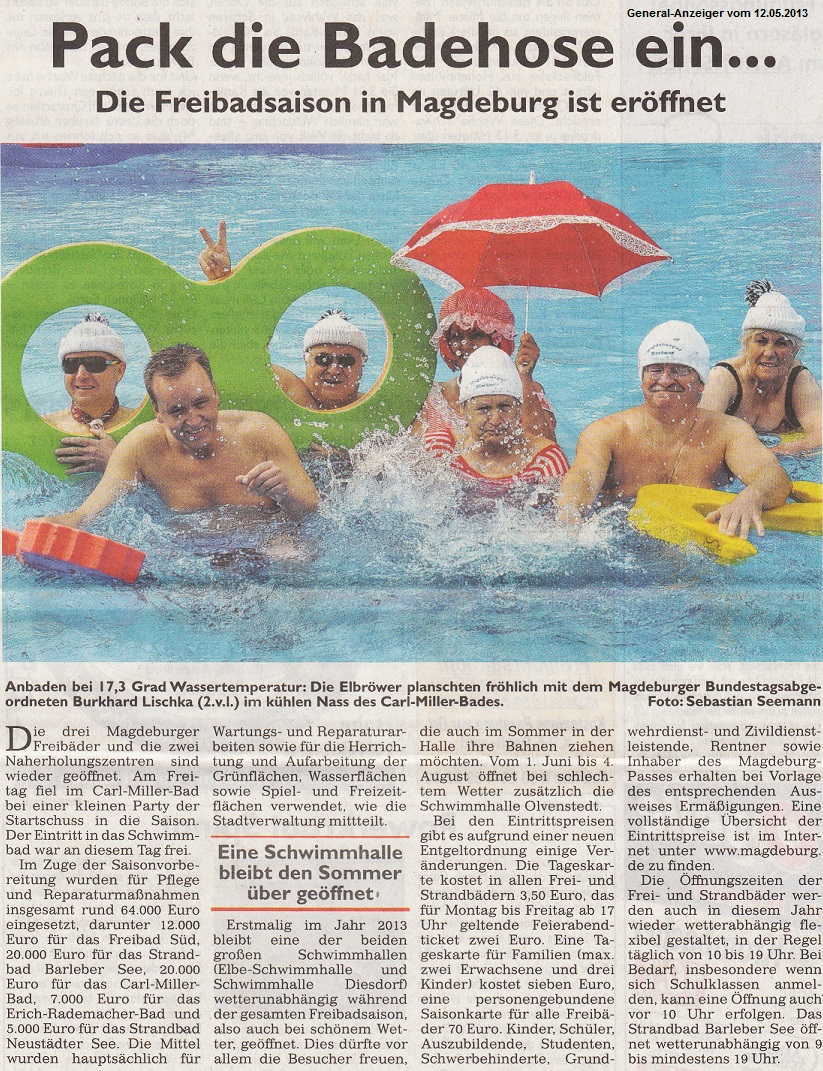 Pack die Badehose ein... Die Freibadsaison in Magdeburg ist er�ffnet General-Anzeiger vom 12.05.2013