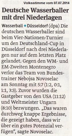 Deutsche Wasserballer mit drei Niederlagen Volksstimme vom 07.07.2014