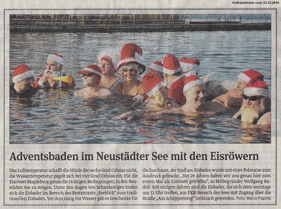 Adventsbaden im Neust�dter See mit den Eisr�wern Volksstimme vom 23.12.2014