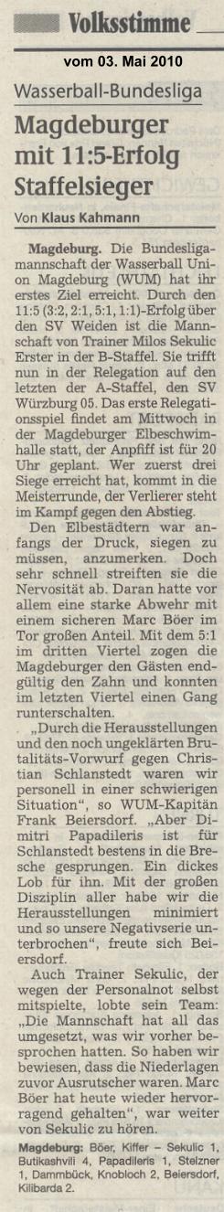 Magdeburger mit 11:5 Erfolg Staffelsieger