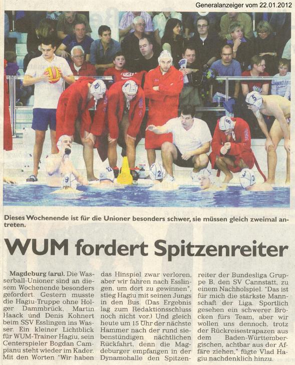 WUM fordert Spitzenreiter Generalanzeiger vom 22.01.2012