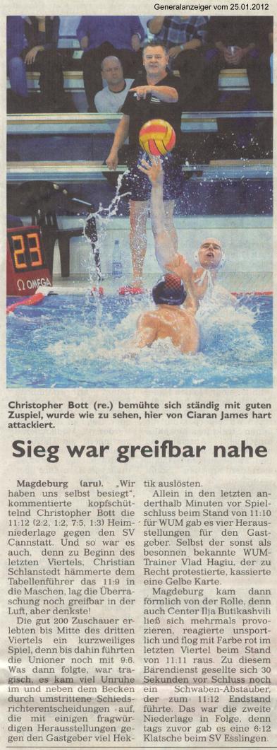 Sieg war greifbar nahe  Generalanzeiger vom 25.01.2012