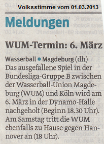 WUM-Termin: 6. Mrz Volksstimme vom 01.03.2013