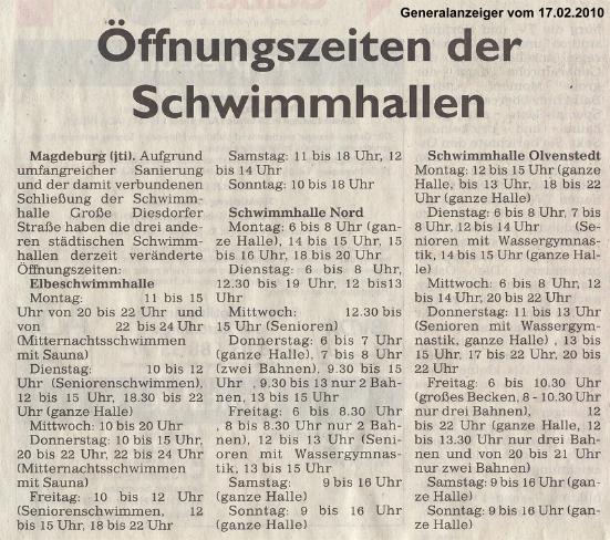 �ffnungszeiten der Schwimmhallen
