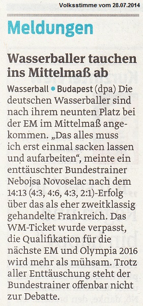 Wasserballer tauchen ins Mittelma� ab Volksstimme vom 28.07.2014