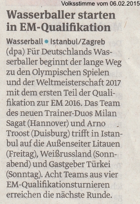 Wasserballer starten in EM-Qualifikation Volksstimme vom 06.02.2015