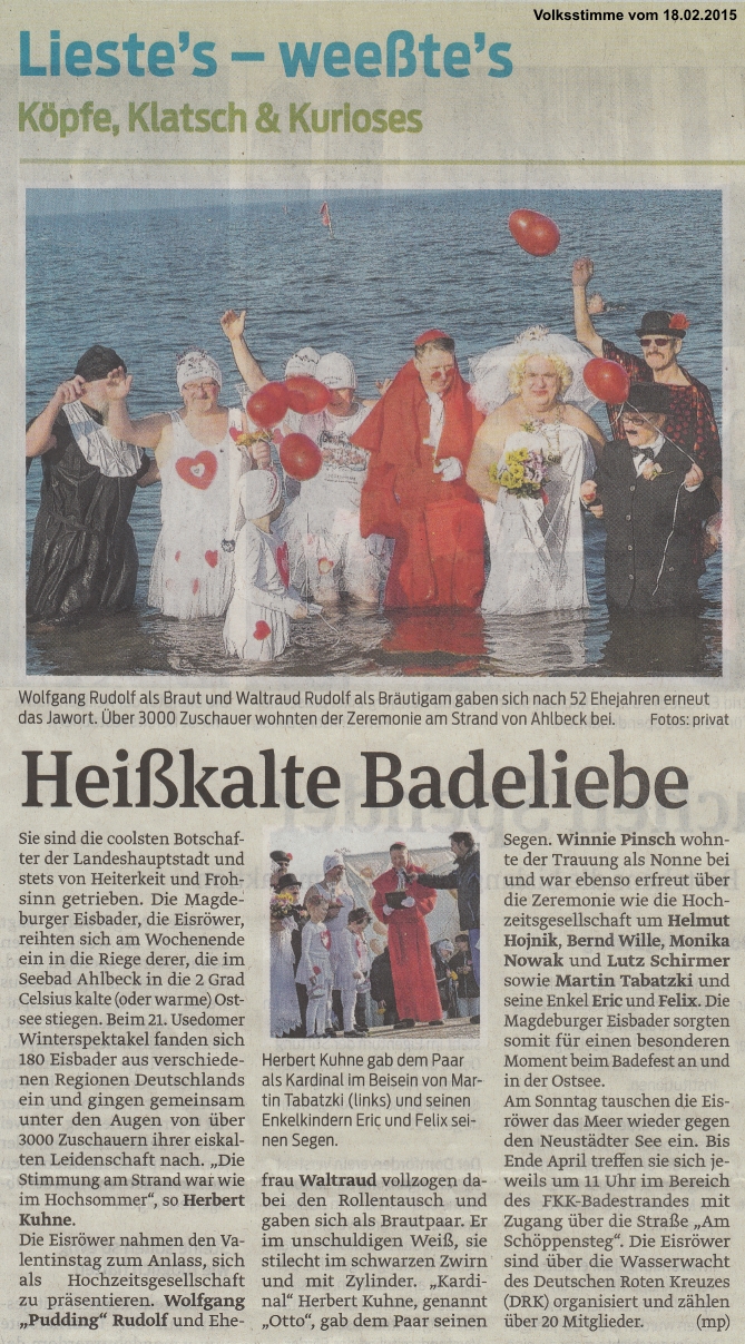 Lieste's - wee�te's - K�pfe, Klatsch & Kurioses - Hei�kalte Badeliebe Volksstimme vom 18.02.2015