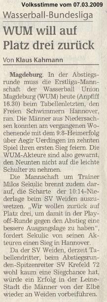 WUM will auf Platz drei zur�ck
