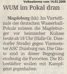 WUM im Pokal dran