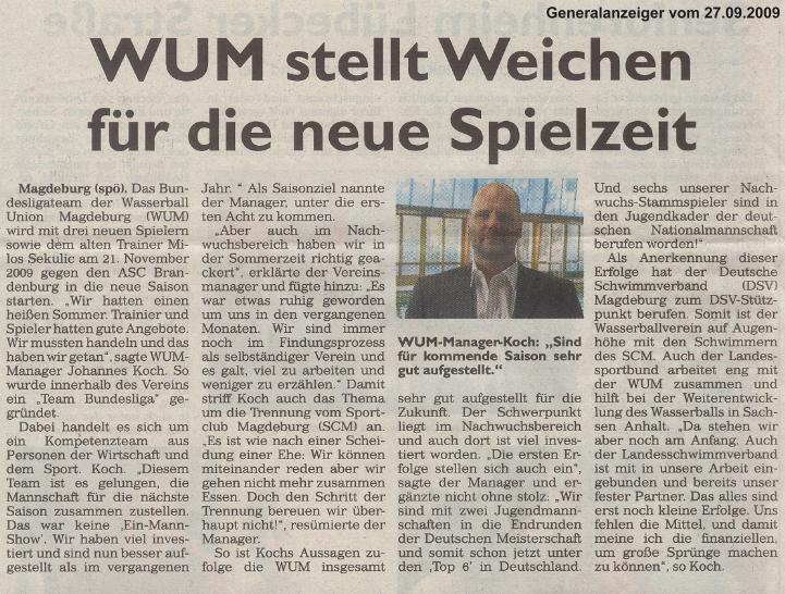 WUM stellt Weichen f�r die neue Spielzeit