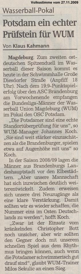 Potsdam ein echter Pr�fstein f�r WUM