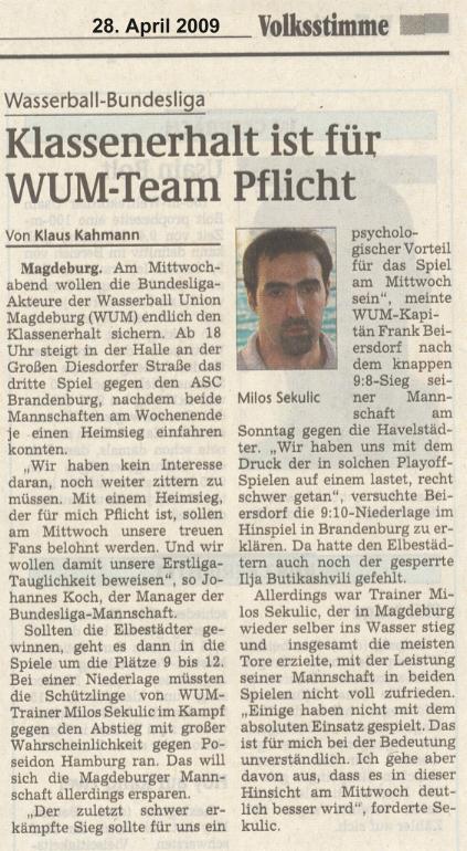 Klassenerhalt ist f�r WUM-Team Pflicht