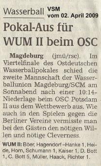 Pokal-Aus f�r WUM II beim OSC