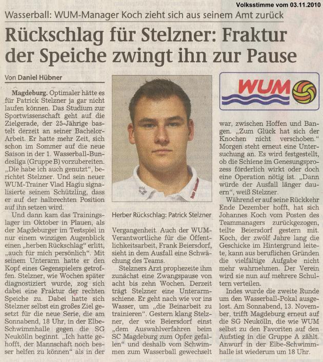 R�ckschlag f�r Stelzner: Fraktur der Speiche zwingt ihn zur Pause