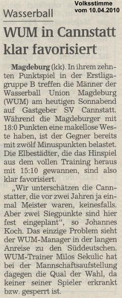 WUM in Cannstatt klar favorisiert