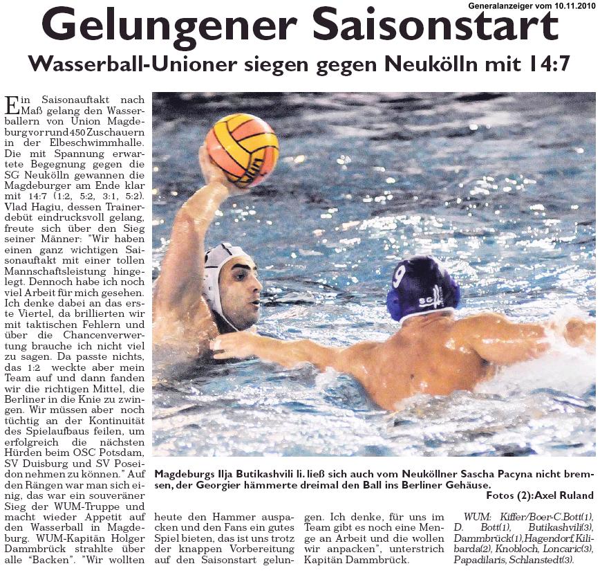 Wasserball-Unioner siegen gegen Neuk�lln mit 14:7
