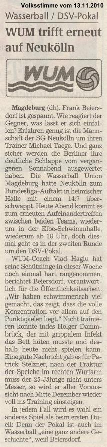 Wasserball / DSV-Pokal: WUM trifft erneut auf Neuk�lln