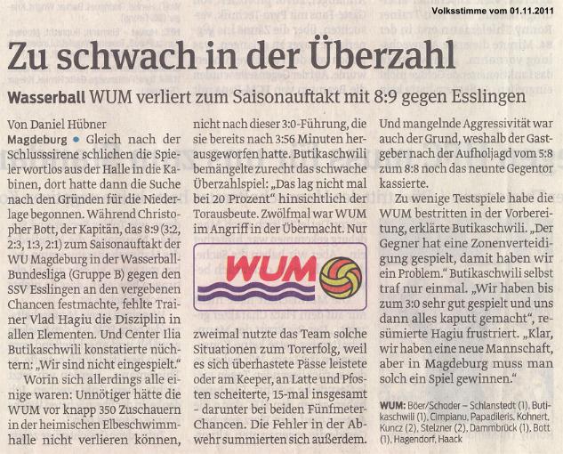 Zu schwach in der �berzahl (WUM  verliert zum Saisonauftakt mit 8:9 gegen Esslingen)