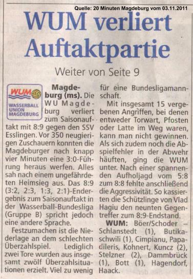 WUM verliert Auftaktpartie