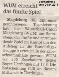WUM erreicht das f�nfte Spiel