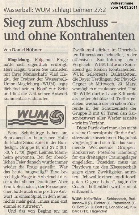 Sieg zum Abschluss � und ohne Kontrahenten