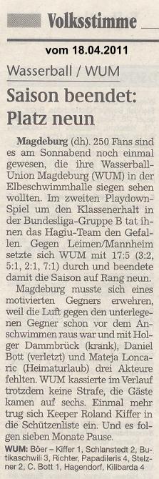 Saison beendet: Platz Neun