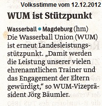 WUM ist St�tzpunkt Volksstimme vom 12.12.2012
