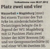 Platz zwei und vier (Jugend E) Volksstimme vom 06.07.2012