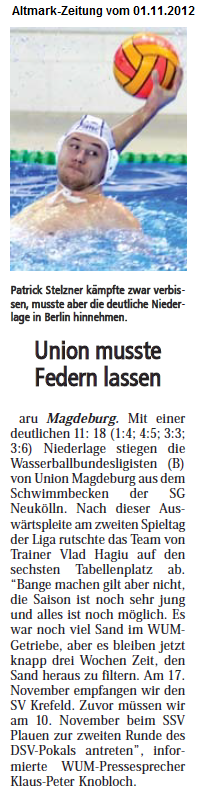 Union musste Federn lassen Altmark-Zeitung vom 01.11.2012