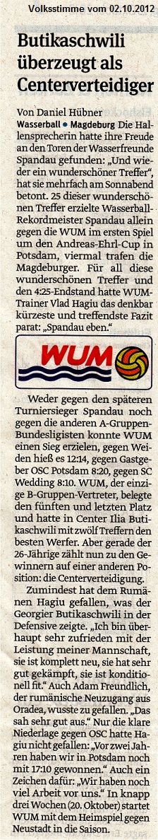 Butikaschwili �berzeugt als Centerverteidiger Volksstimme vom 02.10.2012