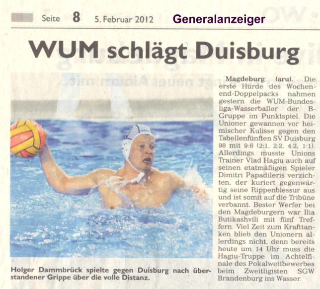 WUM schl�gt Duisburg Generalanzeiger vom 05.02.2012