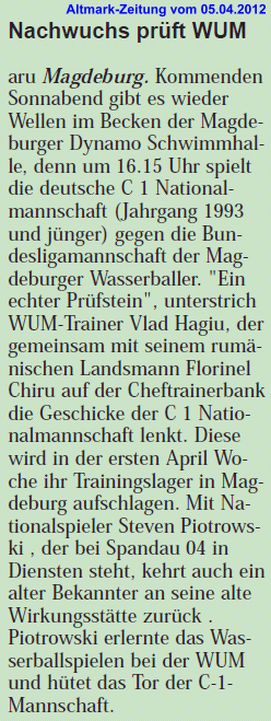 Nachwuchs pr�ft WUM Altmark-Zeitung vom 05.01.2012