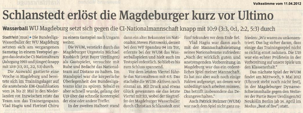Schlanstedt erl�st die Magdeburger kurz vor Ultimo Volksstimme vom 11.04.2012