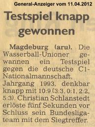 Testspiel knapp gewonnen General-Anzeiger vom 11.04.2012
