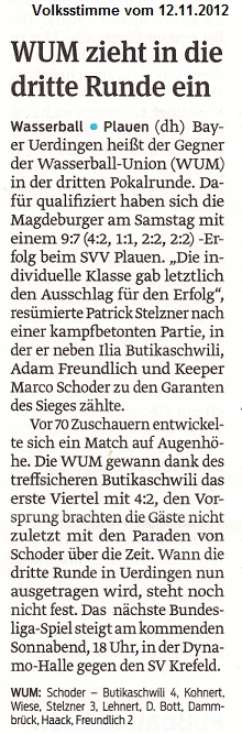 WUM zieht in die dritte Runde ein Volksstimme vom 12.11.2012