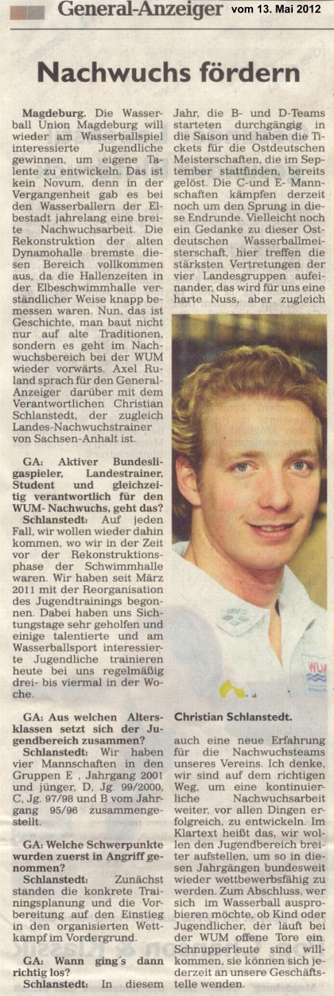 Nachwuchs f�rdern General-Anzeiger vom 13.05.2012