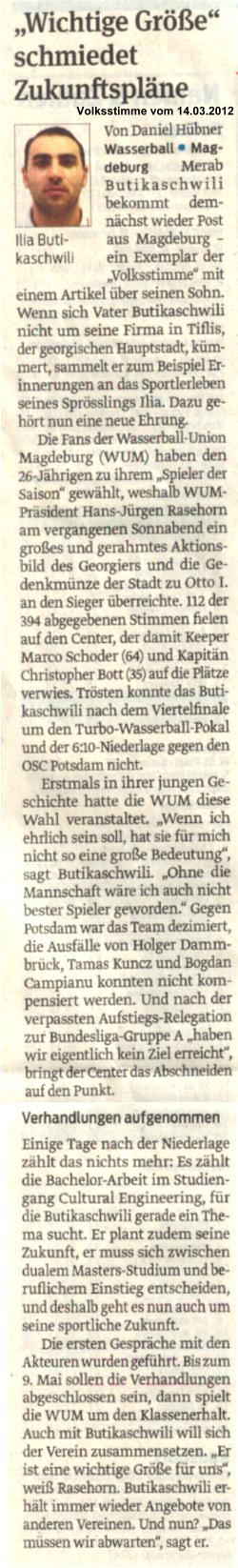 'Wichtige Gr��e' schmiedet Zukunftspl�ne Volksstimme vom 14.03.2012