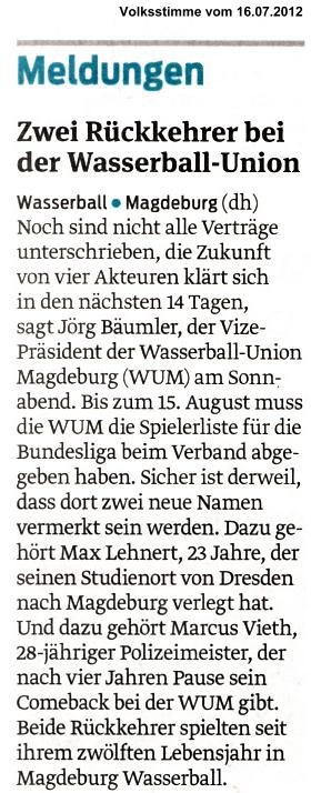 Zwei R�ckkehrer bei der Wasserball-Union Volksstimme vom 16.07.2012